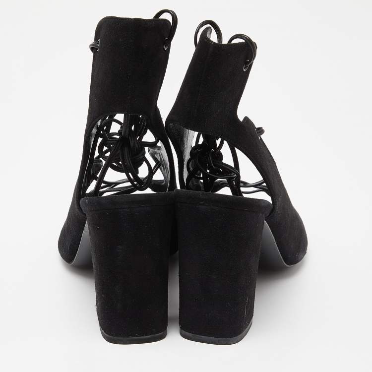 Pre Owned Saint Laurent Black Suede Lace Up Block Heel Sandals Size 38