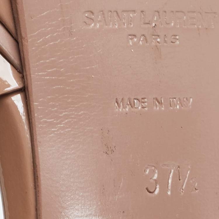 مملوكة مسبقًا Saint Laurent Light Brown Patent Leather Tribute Sandals Size 37.5