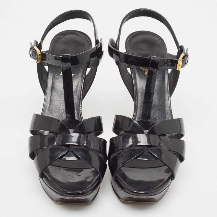 Pre Owned Saint Laurent Black Patent Leather Tribute Sandals Size 37.5