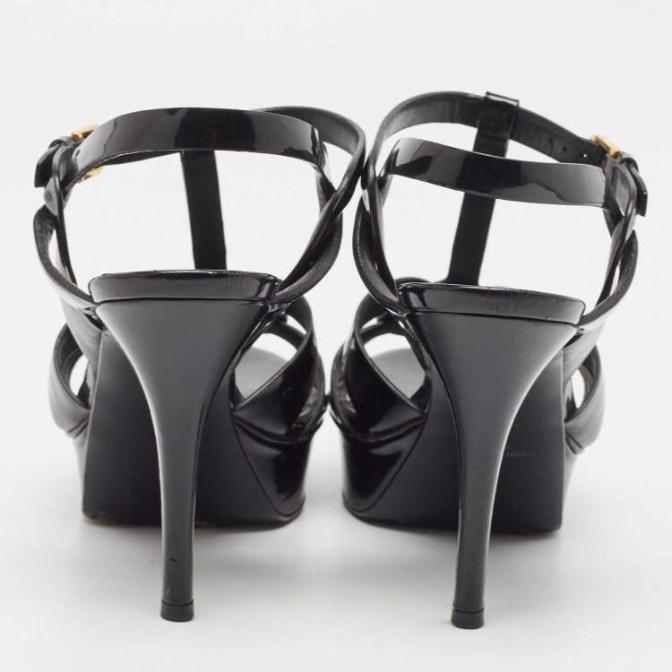 Pre Owned Saint Laurent Black Patent Leather Tribute Sandals Size 37.5