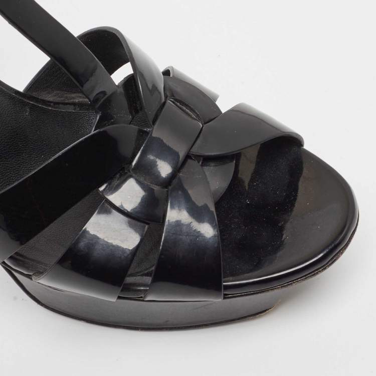 Pre Owned Saint Laurent Black Patent Leather Tribute Sandals Size 37.5