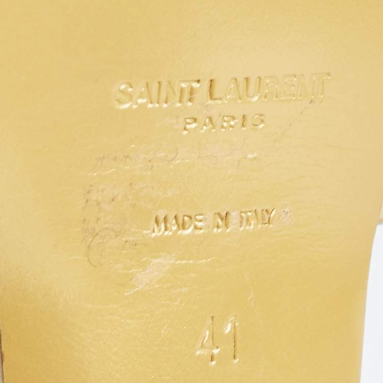 Pre Owned Saint Laurent Gold Croc Embossed Leather Tribute Sandals Size 41