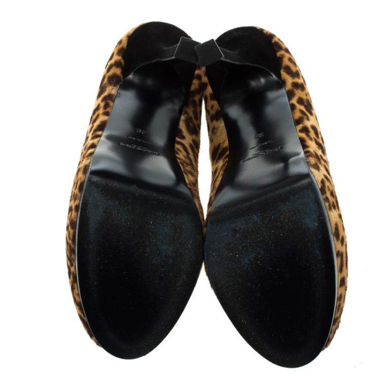 Pre Owned Saint Laurent Paris Leopard Print Pony Hair Tribtoo Platform Pumps Size 38