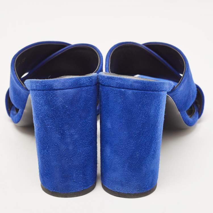 Pre Owned Saint Laurent Blue  Suede Loulou Slide Sandals Size 38