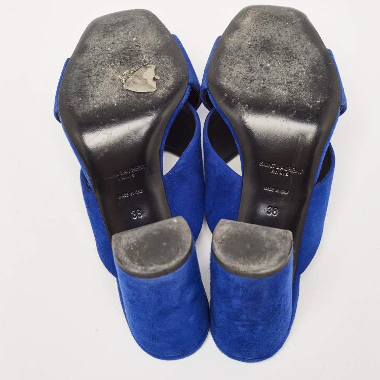 Pre Owned Saint Laurent Blue  Suede Loulou Slide Sandals Size 38