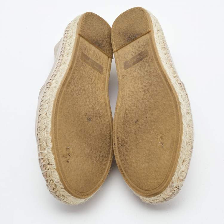 Pre Owned Saint Laurent Beige Leather Logo Espadrille Flats Size 36