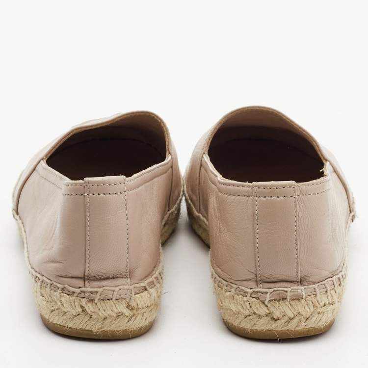 Pre Owned Saint Laurent Beige Leather Logo Espadrille Flats Size 36