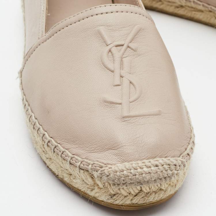 Pre Owned Saint Laurent Beige Leather Logo Espadrille Flats Size 36
