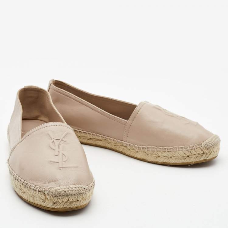Pre Owned Saint Laurent Beige Leather Logo Espadrille Flats Size 36