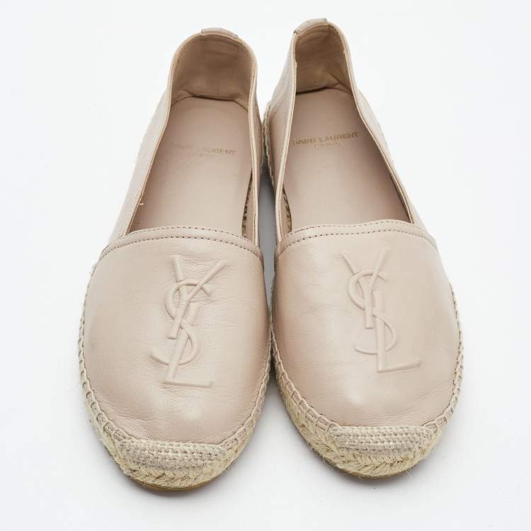 Pre Owned Saint Laurent Beige Leather Logo Espadrille Flats Size 36