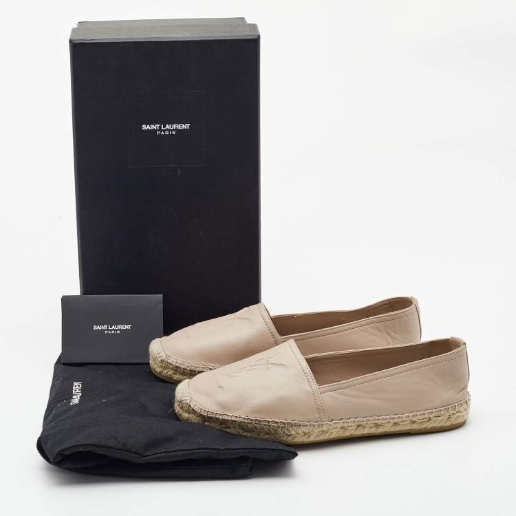 Pre Owned Saint Laurent Beige Leather Logo Espadrille Flats Size 36