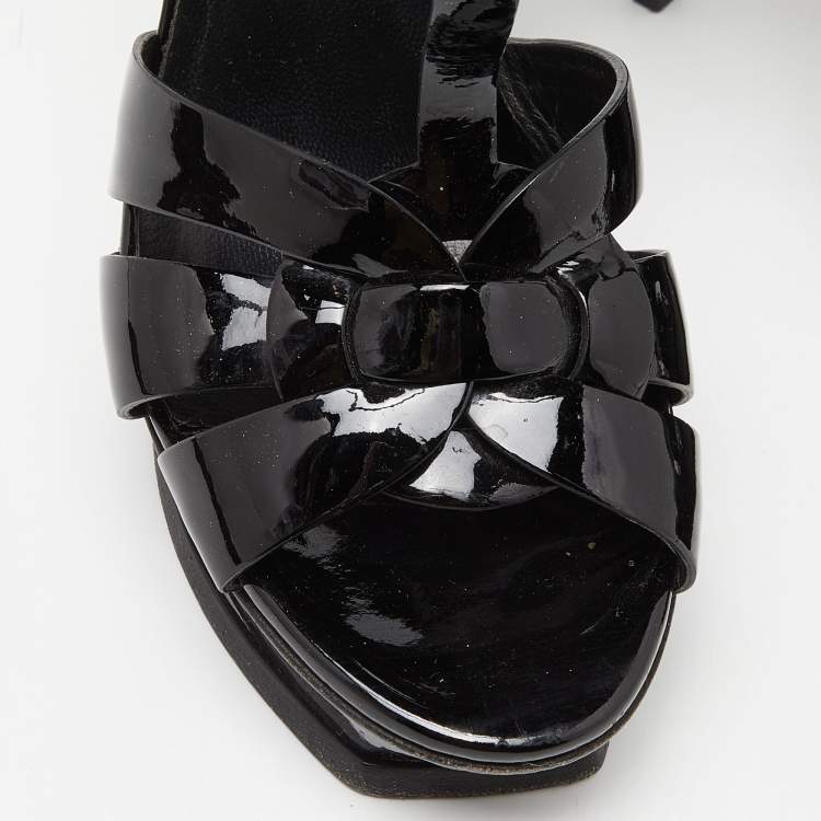 Pre Owned Saint Laurent Black Patent Leather Tribute Ankle Strap Sandals Size 37