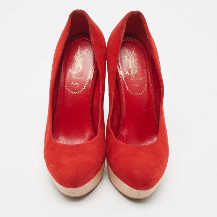 Pre Owned Saint Laurent Red Suede Wadge Sandals Size 35