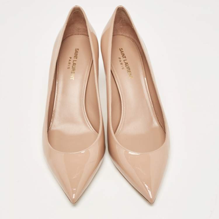 Pre Owned Saint Laurent Beige Patent Anja Pumps Size 40