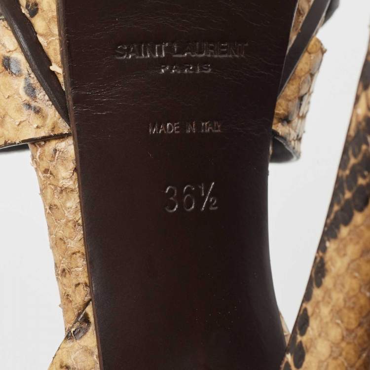 Pre Owned Saint Laurent Two Tone Embossed Snakeskin Tribute Sandals Size 36.5