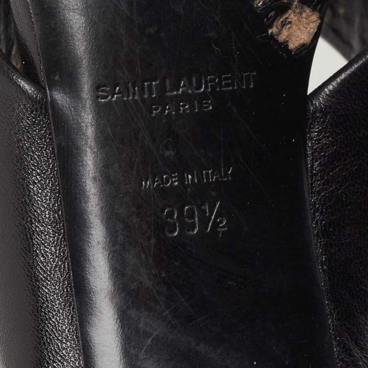 Pre Owned Saint Laurent Black Leather Loulou Cross Strap Block Heel Sandals Size 39.5