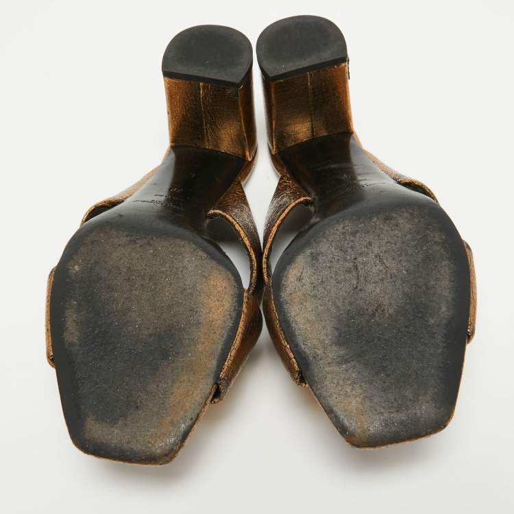 Pre Owned Saint Laurent Metallic Leather LouLou Slide Sandals Size 39