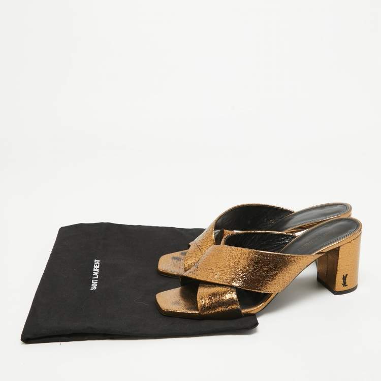 Pre Owned Saint Laurent Metallic Leather LouLou Slide Sandals Size 39