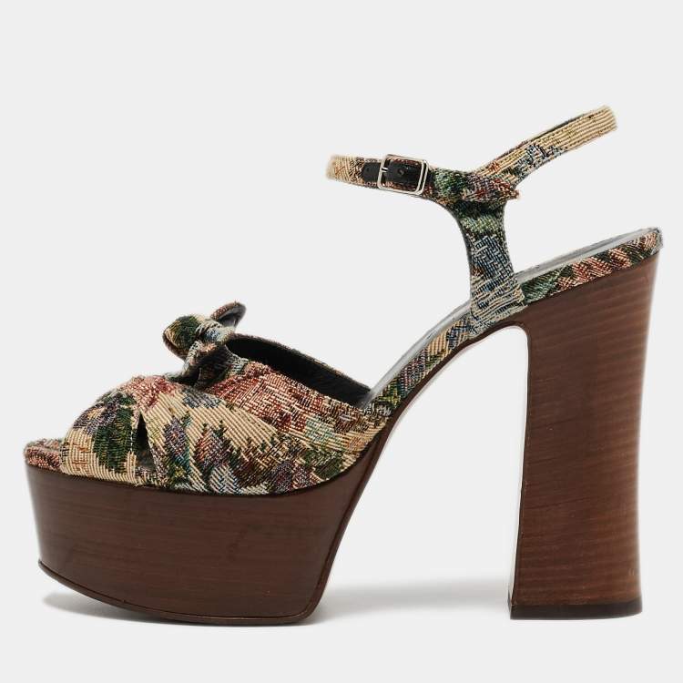 Pre Owned Saint Laurent Multicolor Printed Canvas Candy Platform Sandals Size 37