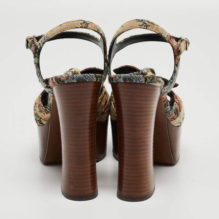 Pre Owned Saint Laurent Multicolor Printed Canvas Candy Platform Sandals Size 37