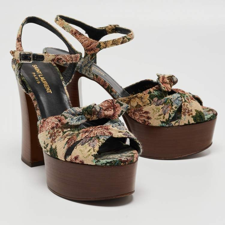 Pre Owned Saint Laurent Multicolor Printed Canvas Candy Platform Sandals Size 37
