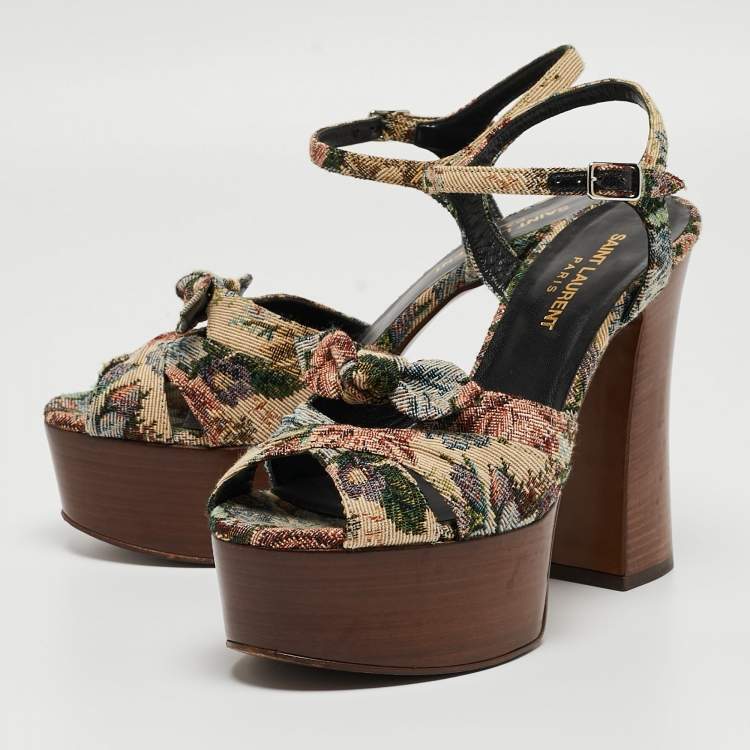 Pre Owned Saint Laurent Multicolor Printed Canvas Candy Platform Sandals Size 37