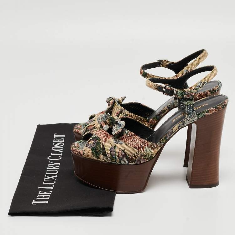 Pre Owned Saint Laurent Multicolor Printed Canvas Candy Platform Sandals Size 37