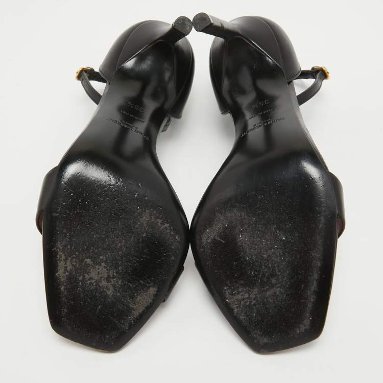 Pre Owned Saint Laurent Black Leather Amber Sandals Size 35.5