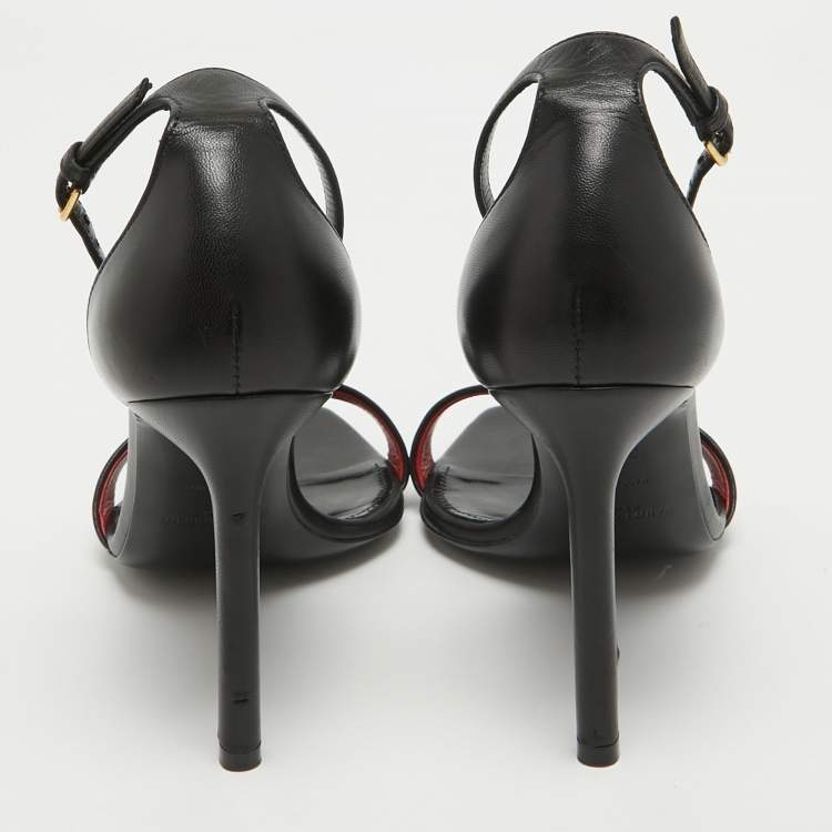 Pre Owned Saint Laurent Black Leather Amber Sandals Size 35.5