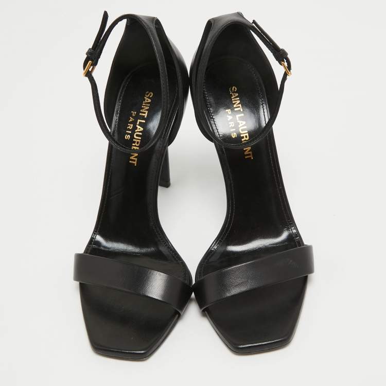 Pre Owned Saint Laurent Black Leather Amber Sandals Size 35.5