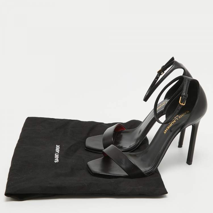 Pre Owned Saint Laurent Black Leather Amber Sandals Size 35.5