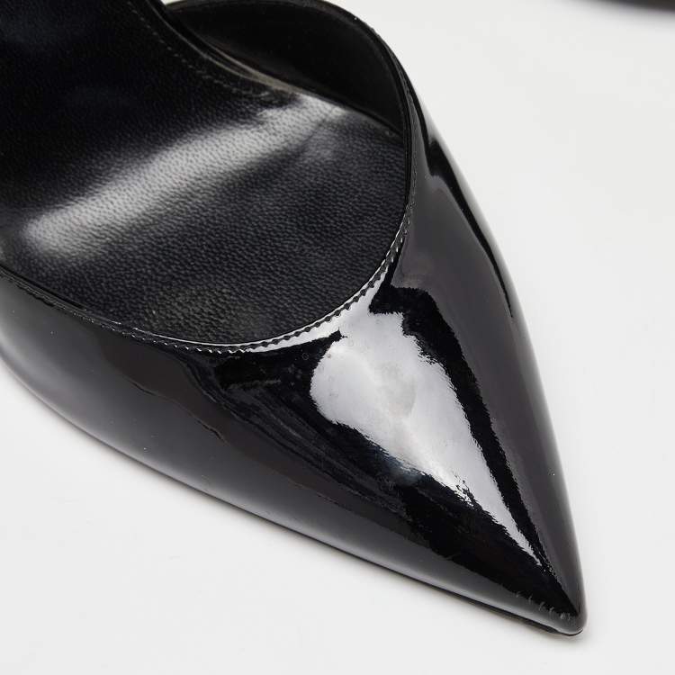 Pre Owned Saint Laurent Black Patent Leather and Watersnake Leather Pointed Toe Slingback Sandals Size 39