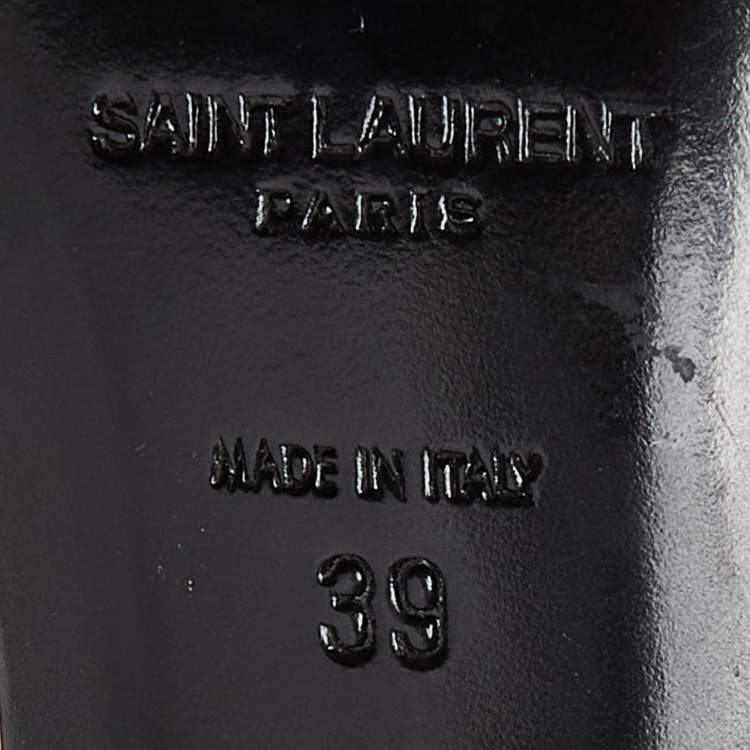 Pre Owned Saint Laurent Black Patent Leather and Watersnake Leather Pointed Toe Slingback Sandals Size 39