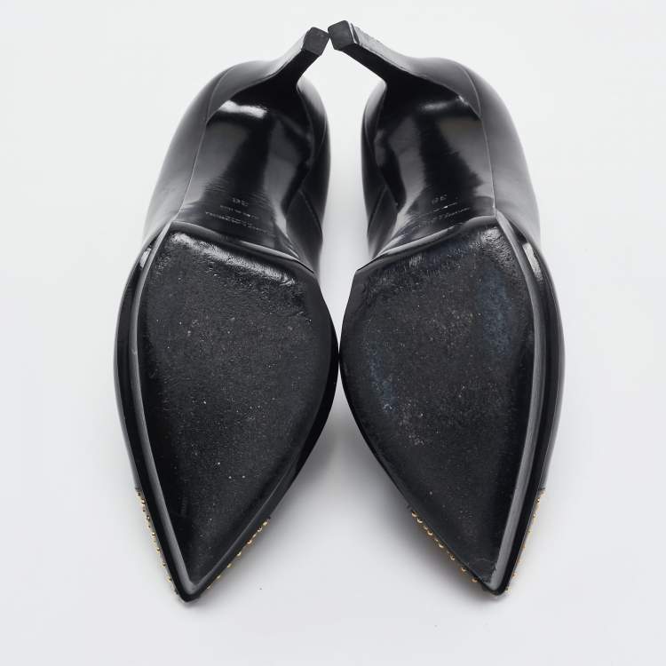 Pre Owned Saint Laurent Black Leather Studded Platform Pumps Size 36