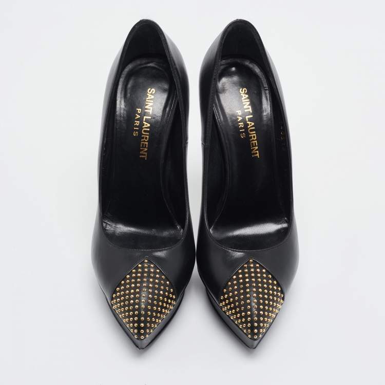 Pre Owned Saint Laurent Black Leather Studded Platform Pumps Size 36
