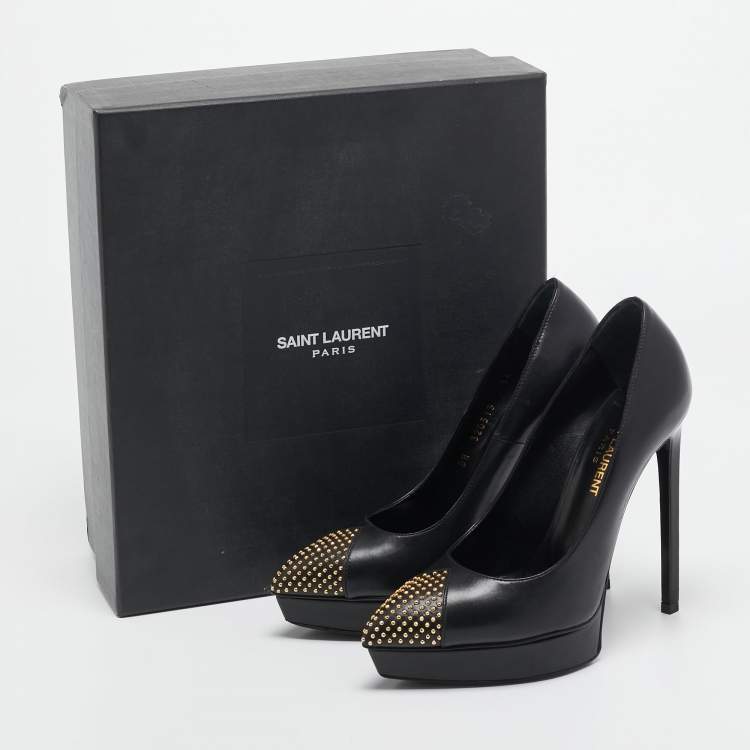 Pre Owned Saint Laurent Black Leather Studded Platform Pumps Size 36