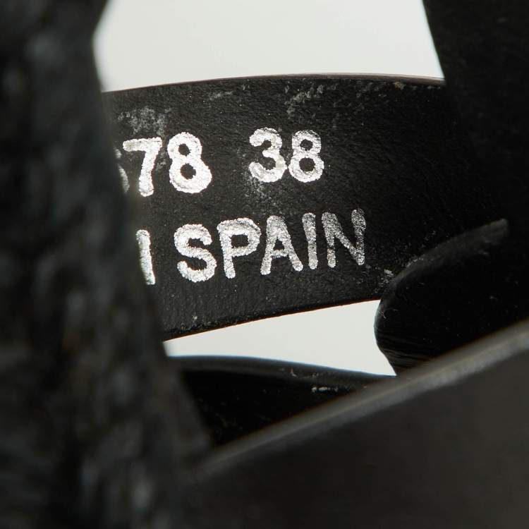 Pre Owned Saint Laurent Black Leather Tribute Espadrilles Wedge Sandals Size 38