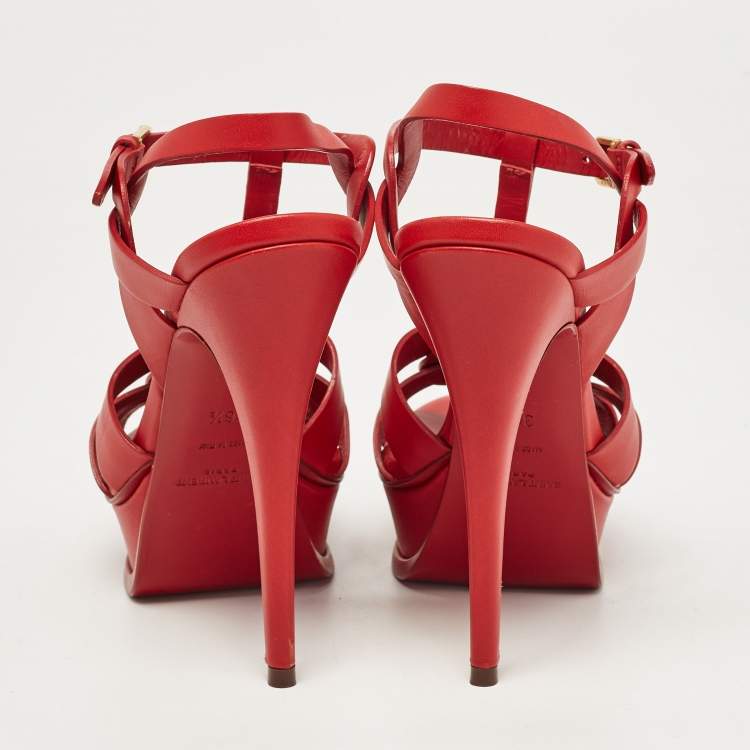 Pre Owned Saint Laurent Red Leather Tribute Sandals Size 36.5 