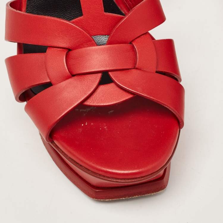 Pre Owned Saint Laurent Red Leather Tribute Sandals Size 36.5 