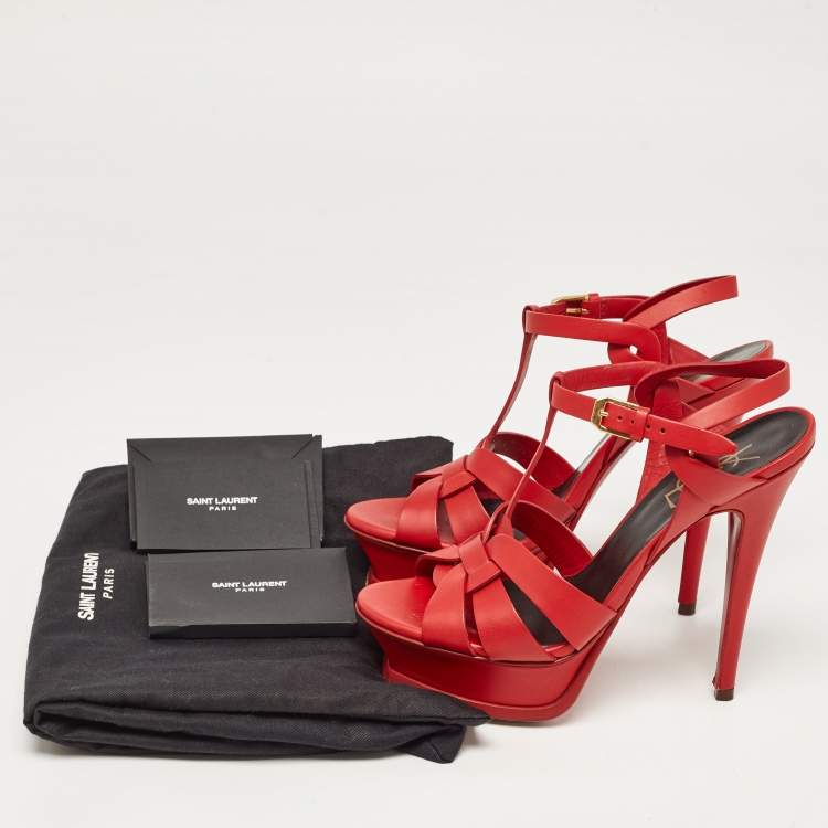 Pre Owned Saint Laurent Red Leather Tribute Sandals Size 36.5 