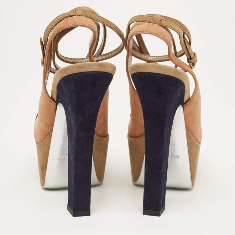 Pre Owned Yves Saint Laurent Multicolor Suede Ankle Strap Pumps Size 37