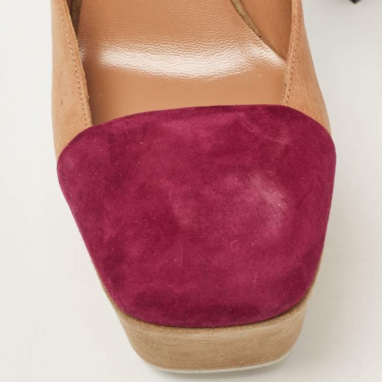 Pre Owned Yves Saint Laurent Multicolor Suede Ankle Strap Pumps Size 37