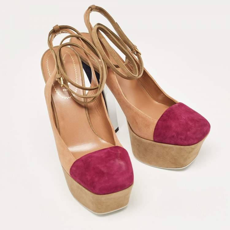 Pre Owned Yves Saint Laurent Multicolor Suede Ankle Strap Pumps Size 37