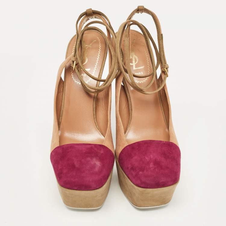 Pre Owned Yves Saint Laurent Multicolor Suede Ankle Strap Pumps Size 37