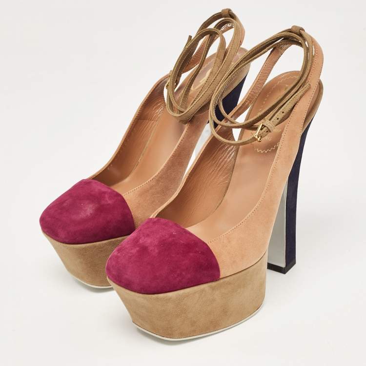 Pre Owned Yves Saint Laurent Multicolor Suede Ankle Strap Pumps Size 37