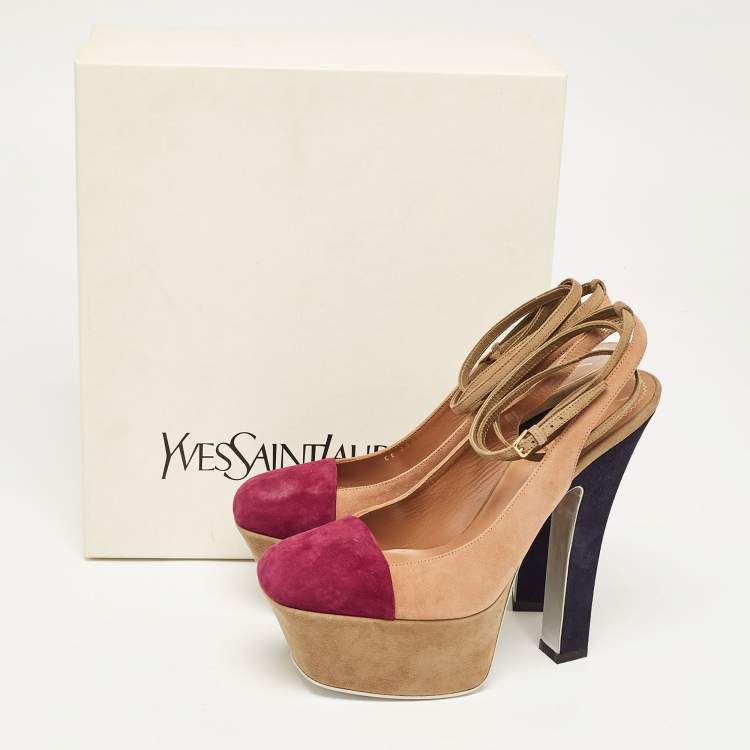 Pre Owned Yves Saint Laurent Multicolor Suede Ankle Strap Pumps Size 37