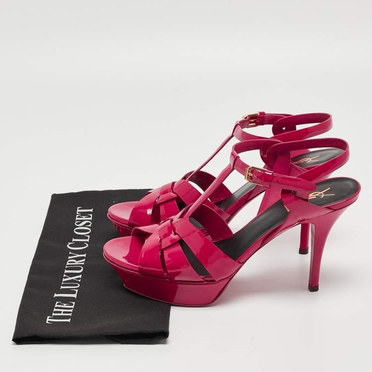 Pre Owned Saint Laurent Pink Patent Leather Tribute Sandals Size 39.5