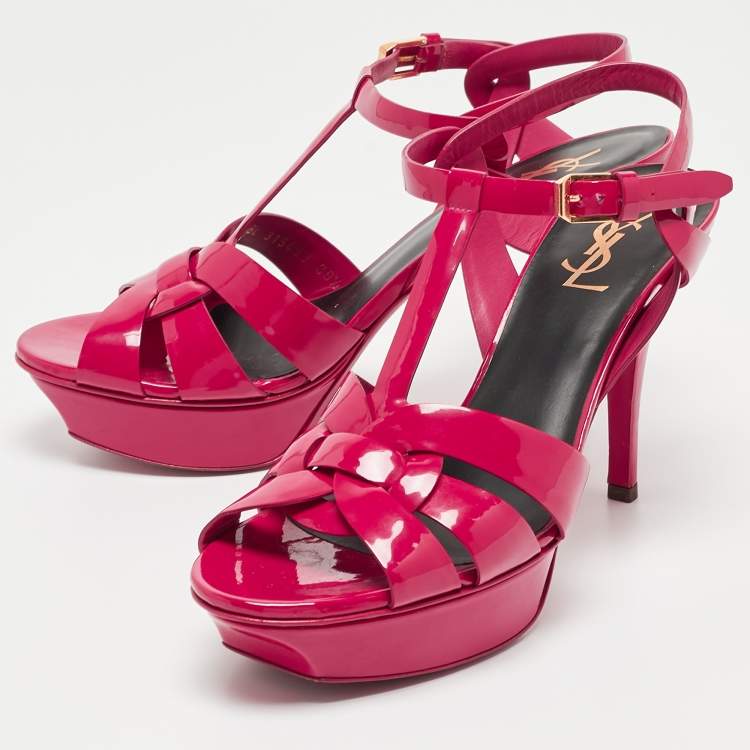Pre Owned Saint Laurent Pink Patent Leather Tribute Sandals Size 39.5
