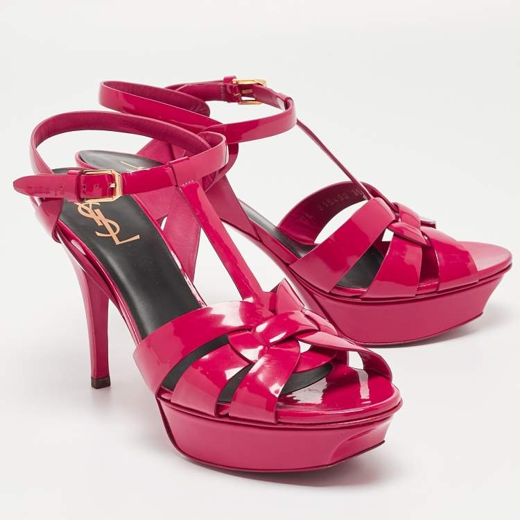 Pre Owned Saint Laurent Pink Patent Leather Tribute Sandals Size 39.5