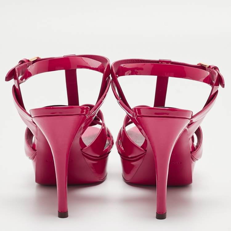 Pre Owned Saint Laurent Pink Patent Leather Tribute Sandals Size 39.5